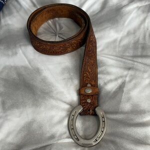 Genuine leather floral and leaf pattern belt. Real horseshoe buckle. Men’s xl